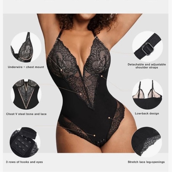 Popilush Lace Deep-V Neck Bodysuits - Picture 5 of 16